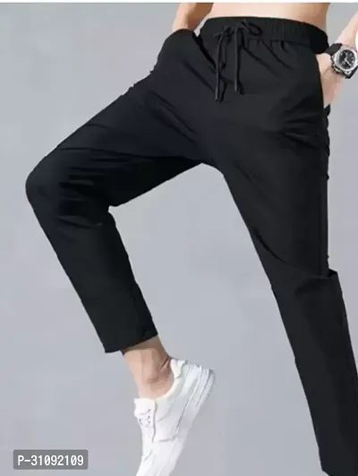 Stylish Navy Blue Cotton Blend Regular Track Pants For Men