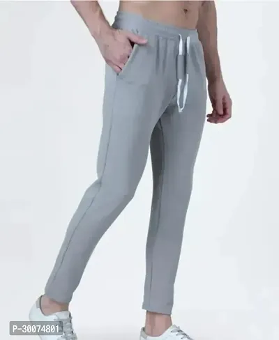 Stylish Grey Cotton Blend Regular Track Pants For Men-thumb0