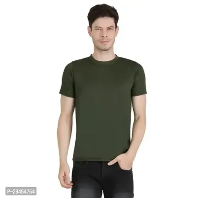 Green Polycotton Solid Round Neck Tees For Men