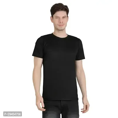 Black Polycotton Solid Round Neck Tees For Men-thumb0