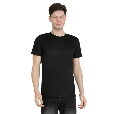 Polycotton Solid Round Neck Tees For Men