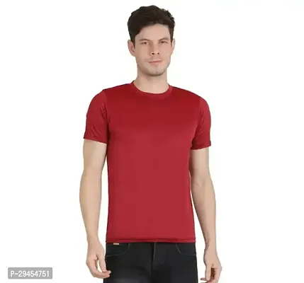 Red Polycotton Solid Round Neck Tees For Men-thumb0