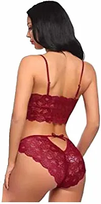 Avyanga Women's Lace Push Up Underwired Solid Lingerie Set (Model No Bikini red)-thumb2