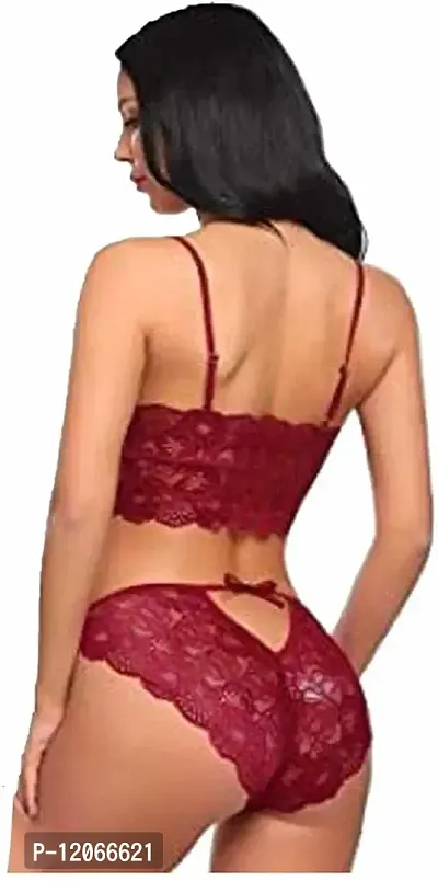 Avyanga Women's Lace Push Up Underwired Solid Lingerie Set (Model No Bikini red)-thumb3