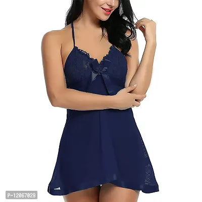 AsurOn Women's Polyester Above Knee Babydoll Dress with G-String (AOL9, Blue, Free Size)-thumb0