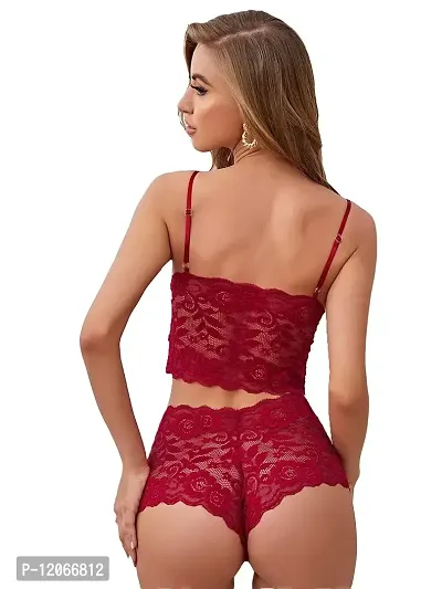 Avyanga Women's Lace Push Up Underwired Solid Lingerie Set (Model No Marron N top L Size)-thumb2