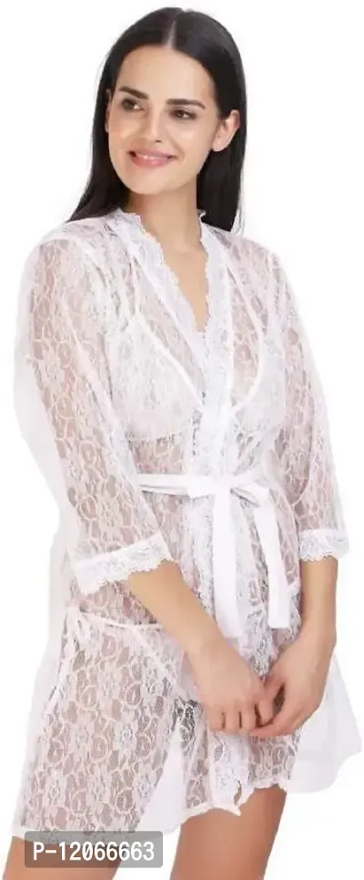 poksi Women Babydoll Nightwear Lingerie with Panty S9 Black (White) Free Size-thumb0