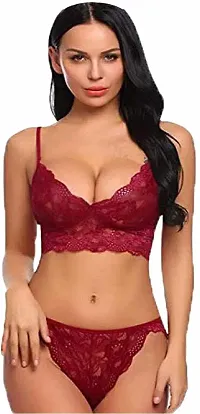 Avyanga Women's Lace Push Up Underwired Solid Lingerie Set (Model No Bikini red)-thumb1