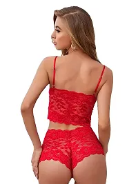 Avyanga Women's Lace Push Up Underwired Solid Lingerie Set (Model No red N top)-thumb1