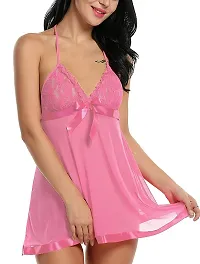 poksi Women Lingerie/Babydoll/Nightwear with Panty Free Size riben (Color Pink)-thumb3