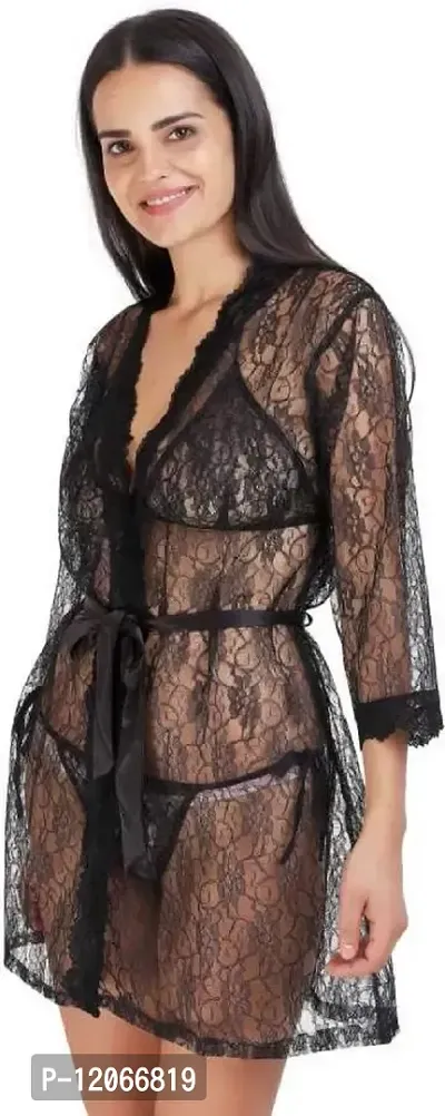 poksi Babydoll/Nightwear/Lingerie with Panty S9 Black for Women Free Size-thumb2