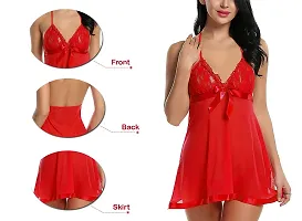 AsurOn Women's Synthetic Mini Babydoll?With G string (AOL6_Red_Free Size)-thumb1