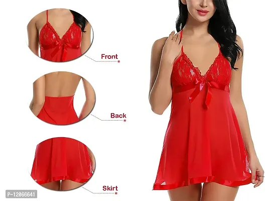 AsurOn Women's Synthetic Mini Babydoll?With G string (AOL6_Red_Free Size)-thumb2