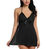 AsurOn Women's Synthetic Solid Above Knee Babydoll With Panty (AOL10_Black)-thumb4