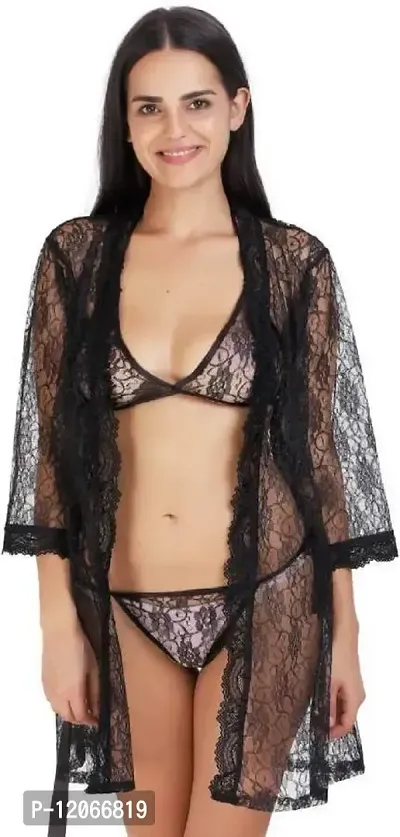 poksi Babydoll/Nightwear/Lingerie with Panty S9 Black for Women Free Size