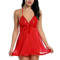 AsurOn Women's Synthetic Mini Babydoll?With G string (AOL6_Red_Free Size)-thumb3