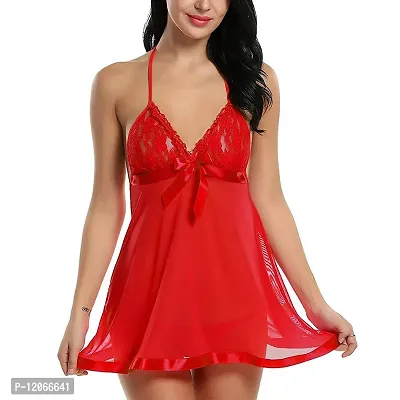 AsurOn Women's Synthetic Mini Babydoll?With G string (AOL6_Red_Free Size)-thumb4