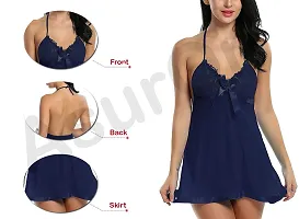 AsurOn Women's Polyester Above Knee Babydoll with G-String (AOL267891011_Navy Blue , Free Size )-thumb2