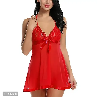 AsurOn Women's Synthetic Mini Babydoll?With G string (AOL6_Red_Free Size)