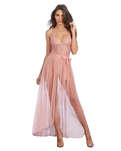 New Arrival Net Babydoll Dress Robe With Skirt