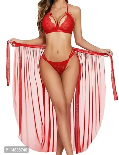 Avyanga Babydoll Dress Net Robe | Negligee with Bikini Set Hot for Honeymoon night-thumb3