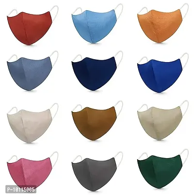 Mens and Womens Pure Cotton 3 Layers Skin Friendly Washable Light Weight  Comfortable Reusable Cloth Mask without Valve, Multicolour - Pack of 12