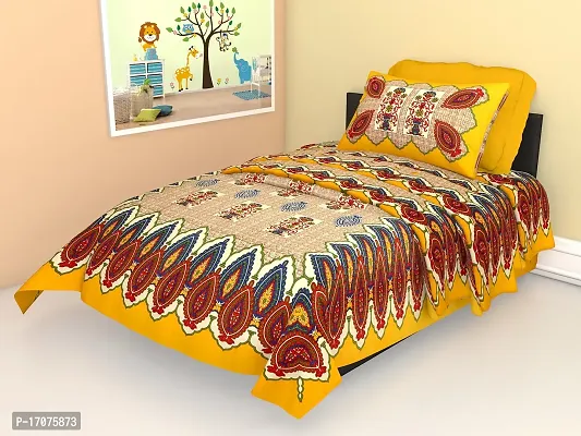 Comfortable Cotton Printed Single Bedsheet with One Pillow Cover-thumb0