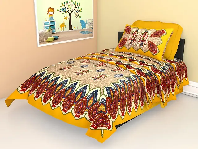 Printed Cotton Single Bedsheet with 1 Pillow Cover