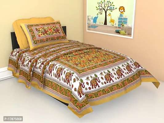Comfortable Cotton Printed Single Bedsheet with One Pillow Cover-thumb0