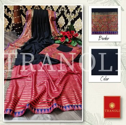 Tranoli Foil Vichitra Silk Saree With Lace Border and Blouse Piece