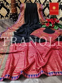 Tranoli Foil Printed Vichitra Silk Saree With Lace Border and Blouse Piece-thumb1