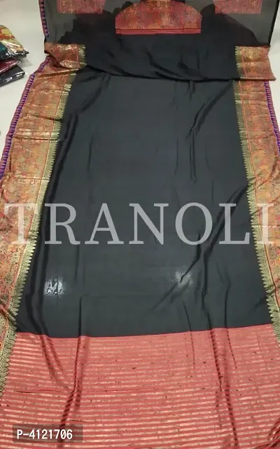 Tranoli Foil Printed Vichitra Silk Saree With Lace Border and Blouse Piece-thumb4