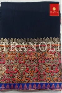 Tranoli Foil Printed Vichitra Silk Saree With Lace Border and Blouse Piece-thumb4