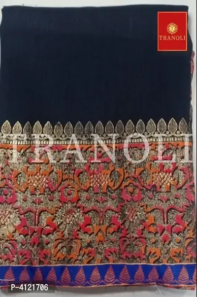 Tranoli Foil Printed Vichitra Silk Saree With Lace Border and Blouse Piece-thumb5