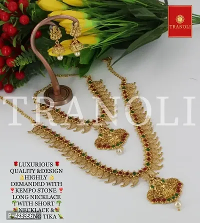 Tranoli Beautiful Copper Temple Jewellery Set with Earrings and Mangtika-thumb0