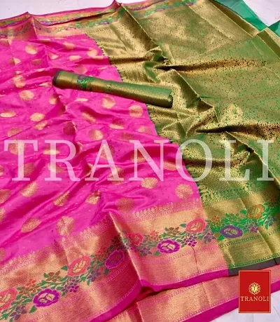 Tranoli Banarasi Silk Zari Work Sarees with Blouse Piece