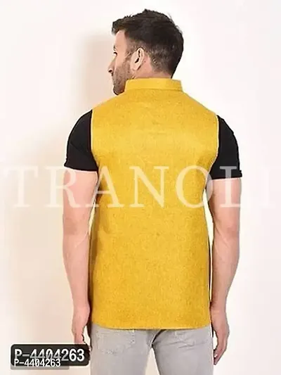 TRANOLI Fashionable Yellow Jute Solid Waistcoat For Men-thumb3