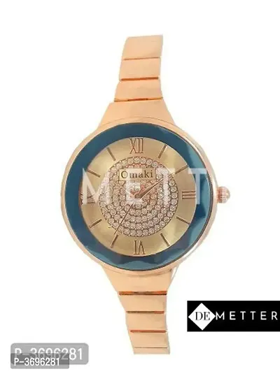 Women's Golden Analog Watch With Metal Strap