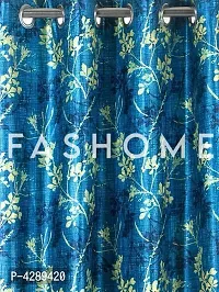 FasHome Blue Printed Polyester Eyelet Fitting Door Curtain - 7 Feet (Pack of 2)-thumb1