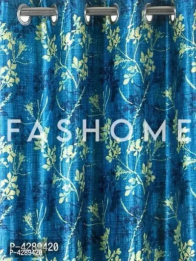 FasHome Blue Printed Polyester Eyelet Fitting Door Curtain - 7 Feet (Pack of 2)-thumb2
