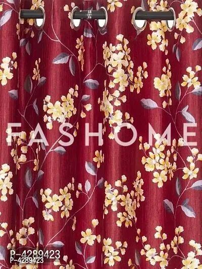 FasHome Maroon Printed Polyester Eyelet Fitting Windows Curtain - 5 Feet (Pack of 2)-thumb2