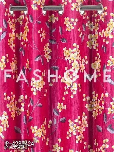 FasHome Pink Printed Polyester Eyelet Fitting Windows Curtain - 5 Feet (Pack of 2)-thumb2
