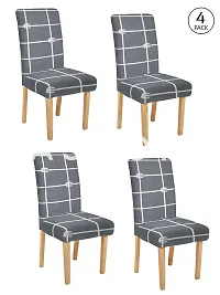 FasHome Classy Grey Polyester Printed Chair Cover (Piece Of 4)-thumb1