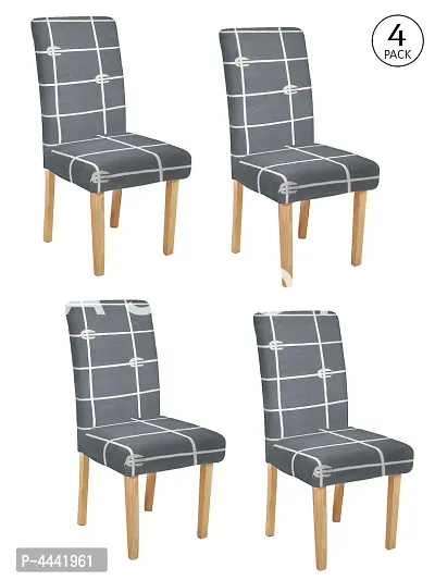 FasHome Classy Grey Polyester Printed Chair Cover (Piece Of 4)-thumb2