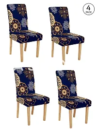 FasHome Classy Navy Blue Polyester Printed Chair Cover (Piece Of 4)-thumb1