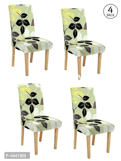 FasHome Classy Green Polyester Printed Chair Cover (Piece Of 4)-thumb2