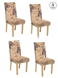 FasHome Classy Beige Polyester Printed Chair Cover (Piece Of 4)-thumb1