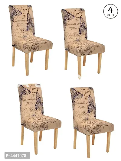 FasHome Classy Beige Polyester Printed Chair Cover (Piece Of 4)-thumb2