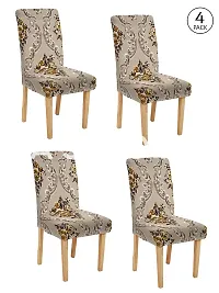 FasHome Classy Brown  Polyester Printed Chair Cover (Piece Of 4)-thumb1