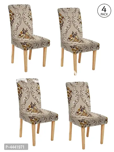 FasHome Classy Brown  Polyester Printed Chair Cover (Piece Of 4)-thumb2